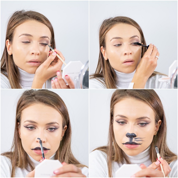 maquillaje de carnaval femenino como convertirse en un gato